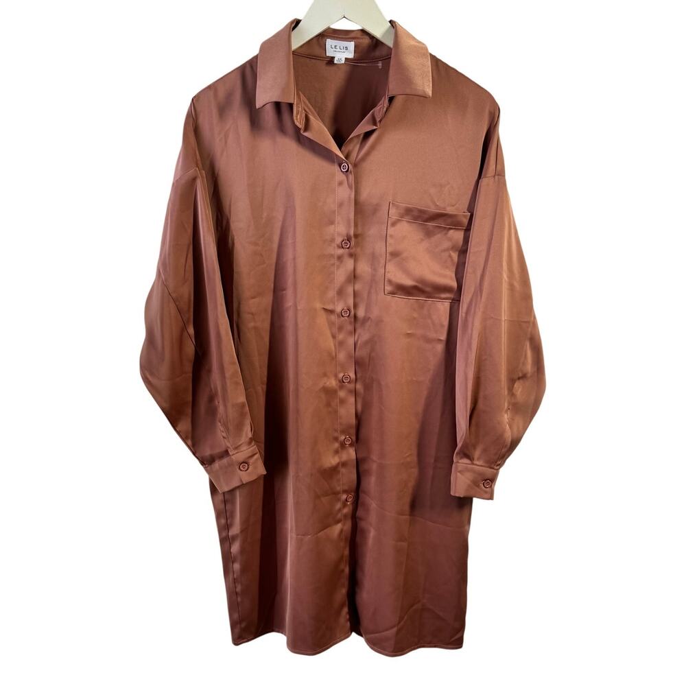 Lelis Dress‎ Women XS Copper Brown Shirt Dress Long Sleeve Fall Casual Minimal